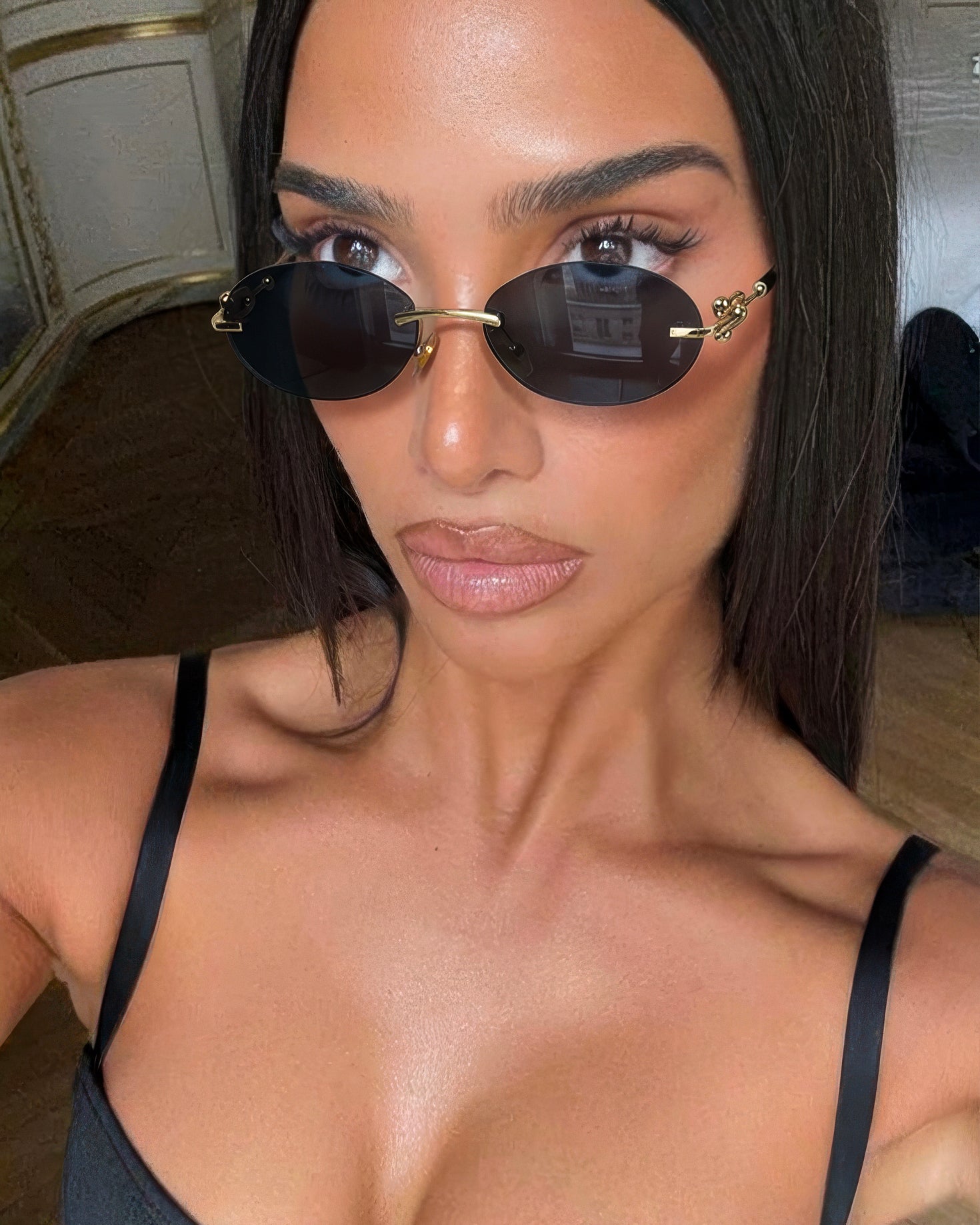 CHICS Gold Siyah Çerçevesiz Güneş Gözlüğü